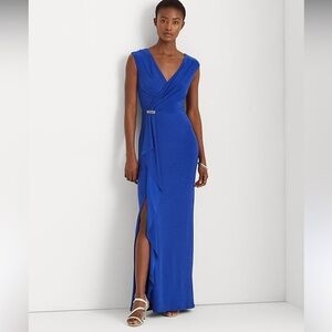 Ralph Lauren Maxi Dress Women 6 Formal Gown Slit Front Rhinestone Jersey  B28